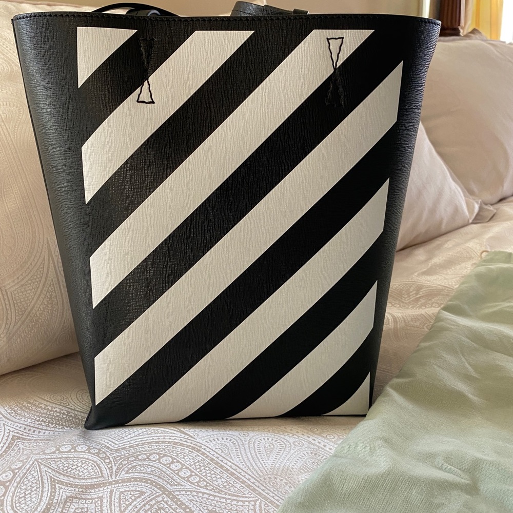 Off White c/o Virgil Abloh Black and White Striped Leather Bag